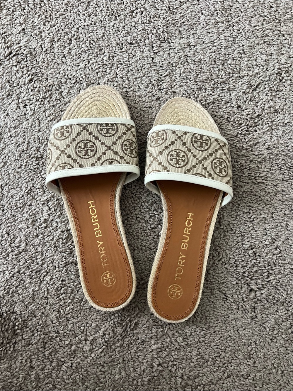 Tory Burch Neutral Logo Slide Sandals